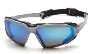 Safety Glasses-Pyramex Highlander SSB5065DT - Silver/Black Frame - Blue Anti-Fog Mirror Lens
