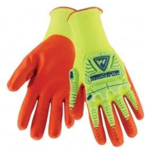 Gloves West Chester HVY710HSNFB PIP R2 Hi-Vis Seamless Knit Impact Protection HPPE Blended  - Nitrile Coated Foam Grip