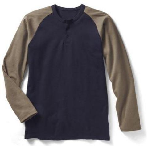 Rasco FR, Henley Long Sleeve Two Tone Khaki/Navy T-Shirt,  KNT465