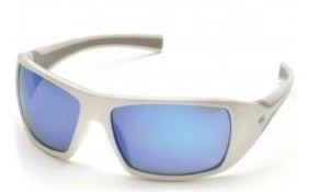 Safety Glasses-Pyramex Goliath SW5665D - White Frame - Blue Mirror Lens